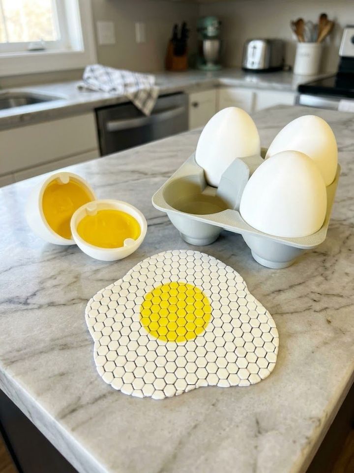 Set de posavasos huevo frito antiestrés con cubeta, foto 1 de 2